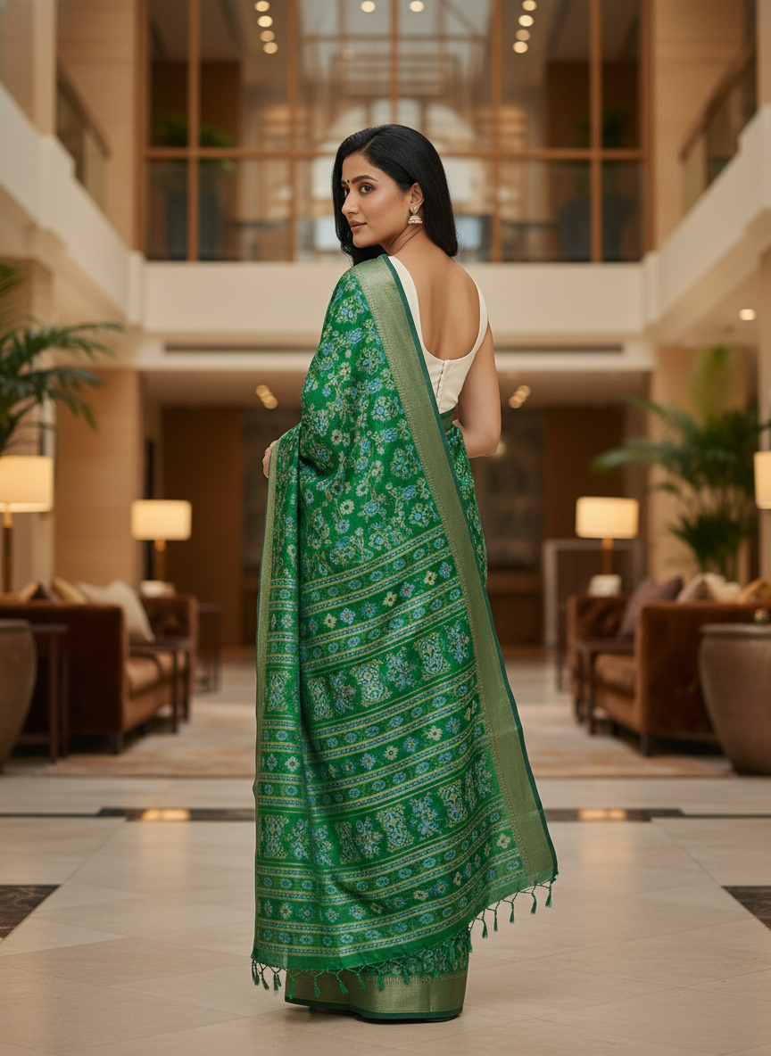 Emerald mustard Printed Soft chiffon Saree | AS-0090