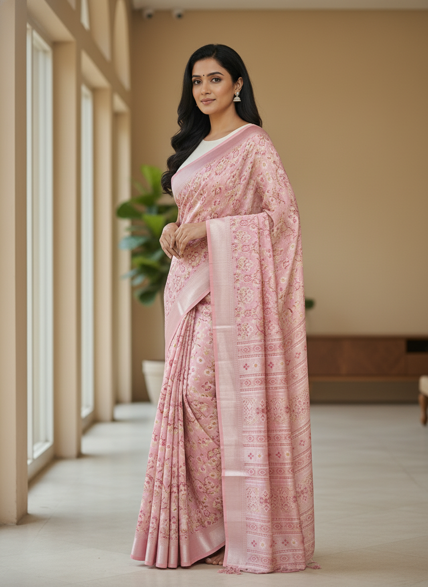 Emerald mustard Printed Soft chiffon Saree | AS-0090