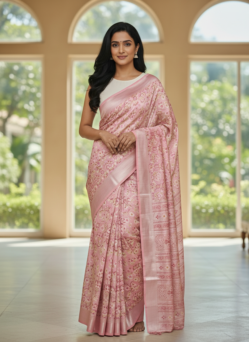 Emerald mustard Printed Soft chiffon Saree | AS-0090