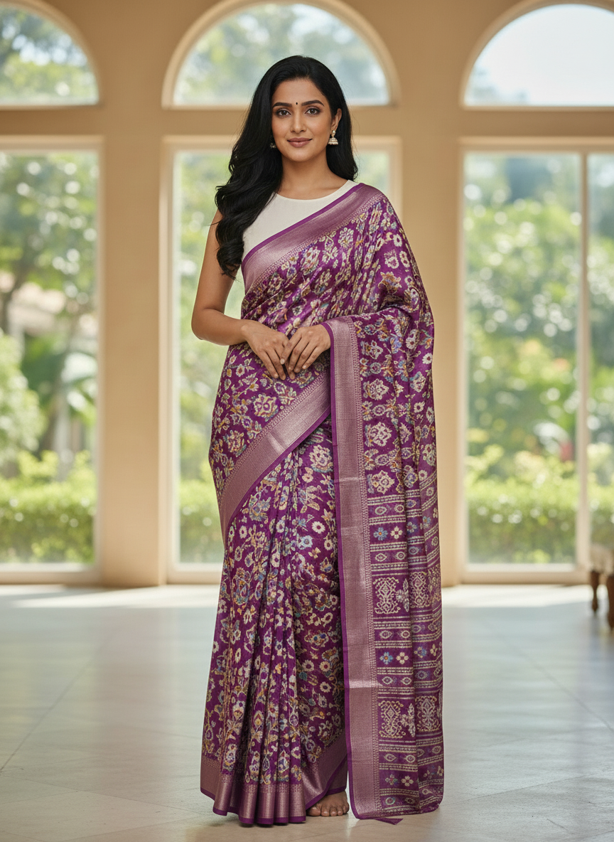 Emerald mustard Printed Soft chiffon Saree | AS-0090