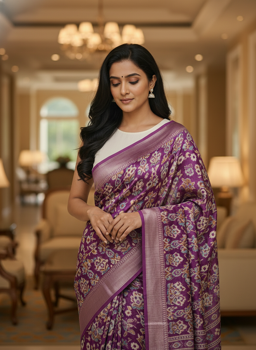 Emerald mustard Printed Soft chiffon Saree | AS-0090