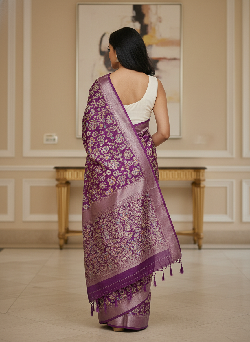 Emerald mustard Printed Soft chiffon Saree | AS-0090