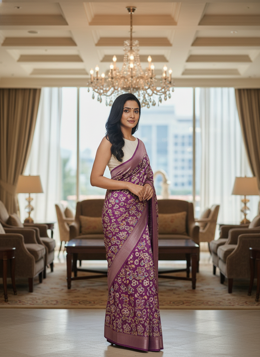 Emerald mustard Printed Soft chiffon Saree | AS-0090