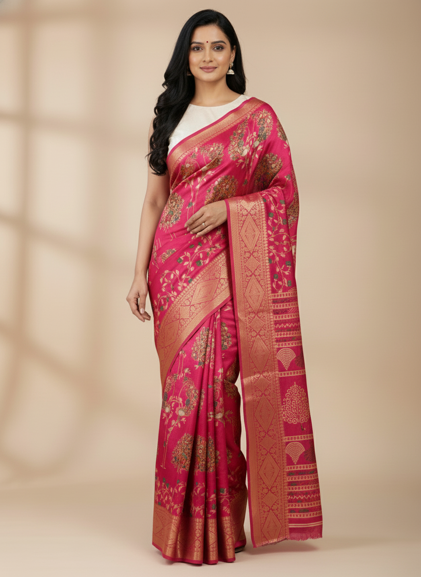 Emerald navy Printed Soft chiffon Saree | AS-0095