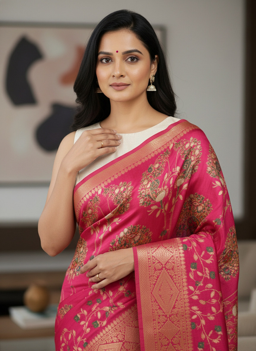 Emerald navy Printed Soft chiffon Saree | AS-0095