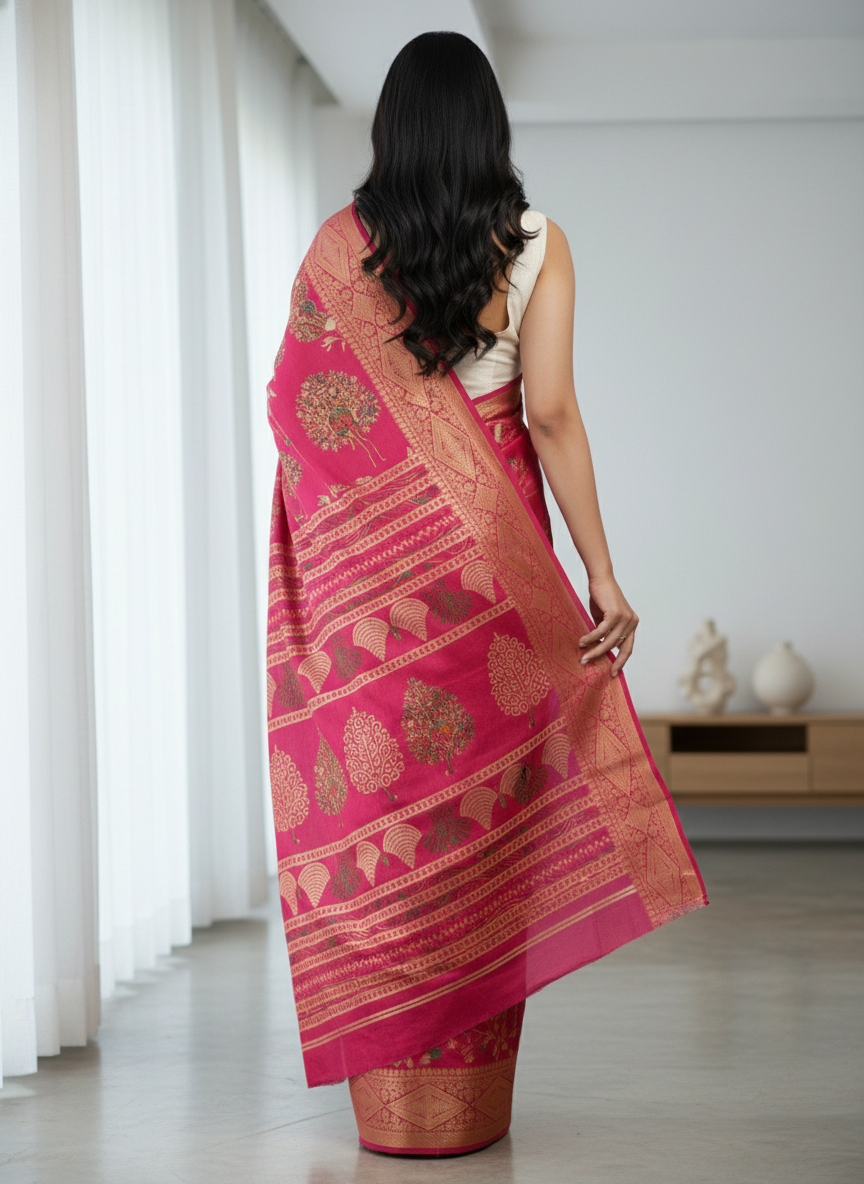 Emerald navy Printed Soft chiffon Saree | AS-0095