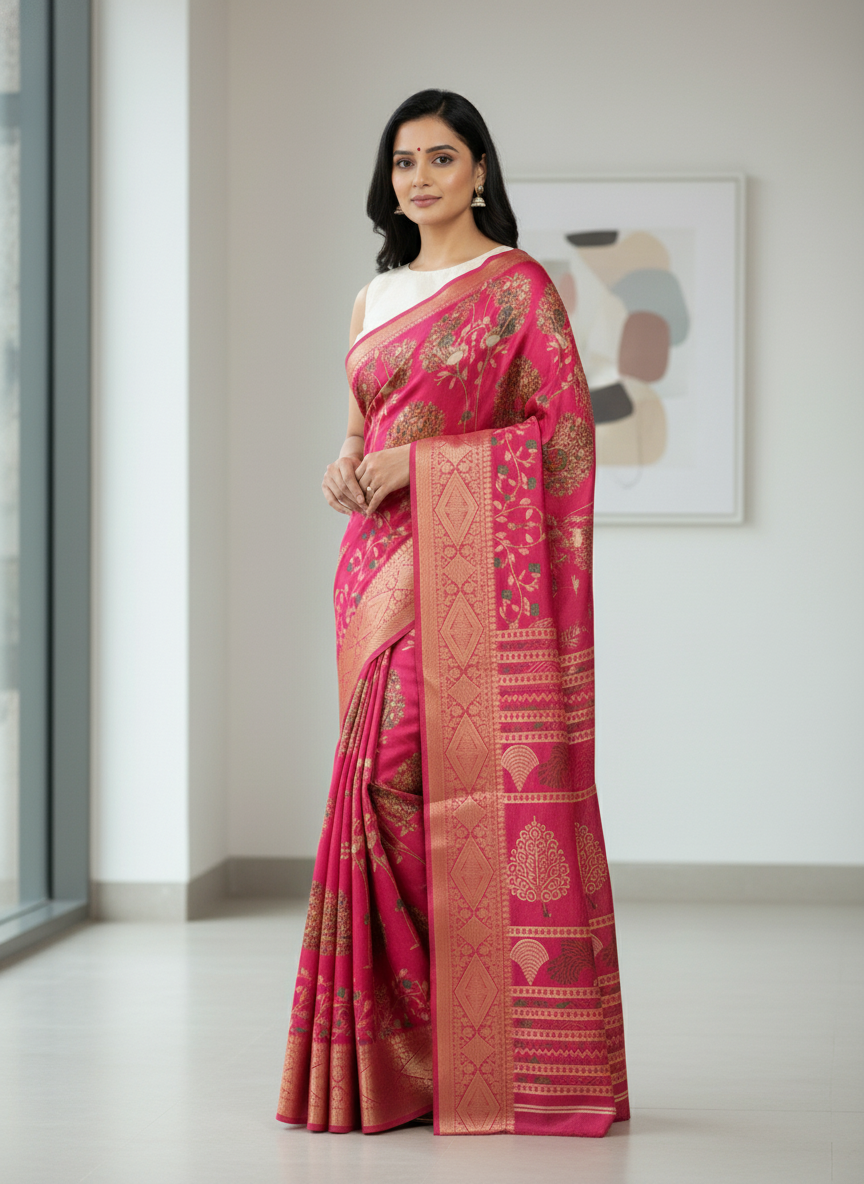 Emerald navy Printed Soft chiffon Saree | AS-0095