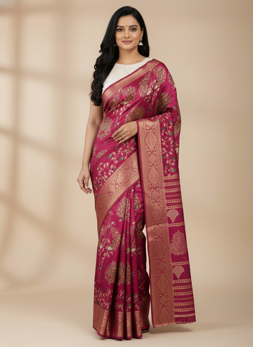 Emerald navy Printed Soft chiffon Saree | AS-0095