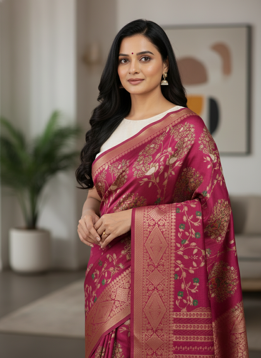 Emerald navy Printed Soft chiffon Saree | AS-0095