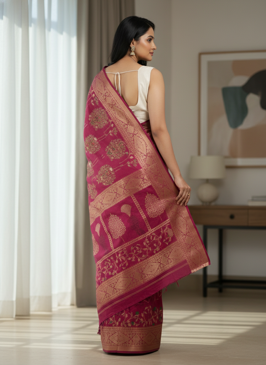 Emerald navy Printed Soft chiffon Saree | AS-0095