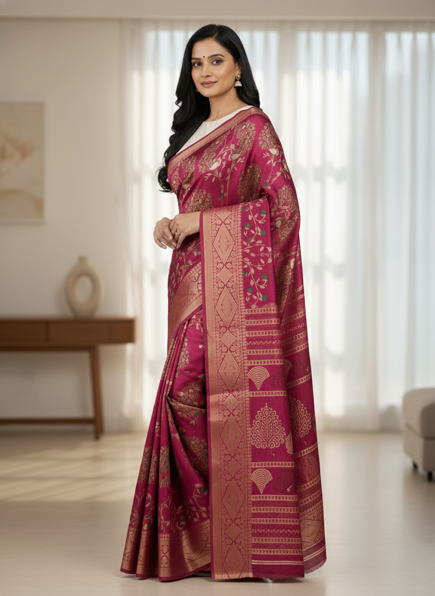 Emerald navy Printed Soft chiffon Saree | AS-0095