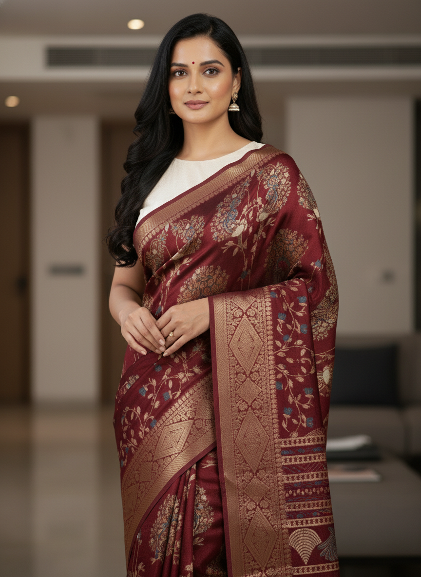 Emerald navy Printed Soft chiffon Saree | AS-0095