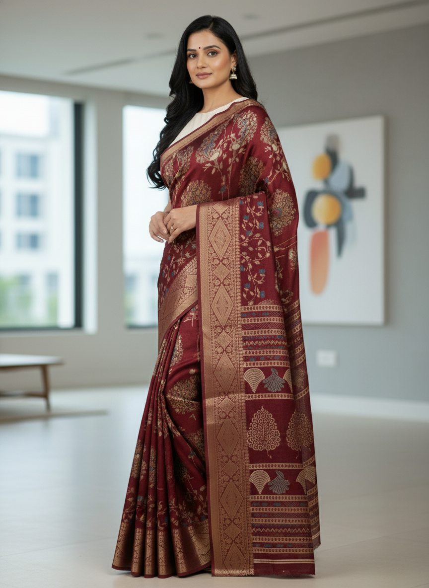 Emerald navy Printed Soft chiffon Saree | AS-0095