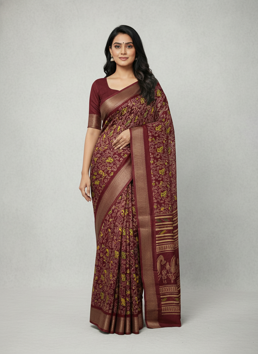 Emerald green Printed Soft chiffon Saree | AS-0099