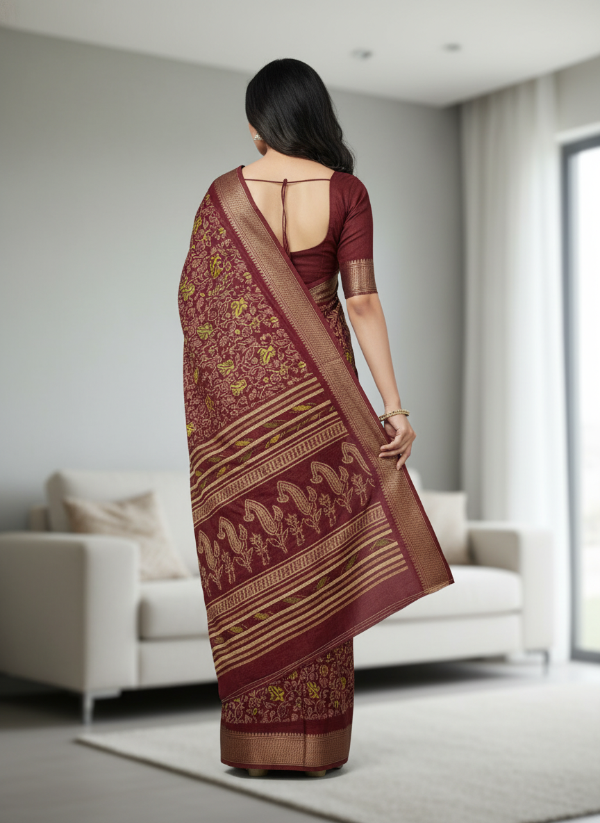 Emerald green Printed Soft chiffon Saree | AS-0099