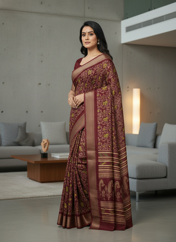 Emerald green Printed Soft chiffon Saree | AS-0099