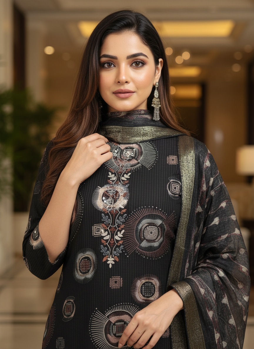 Black Printed Kurti Set For Women| AS-00199