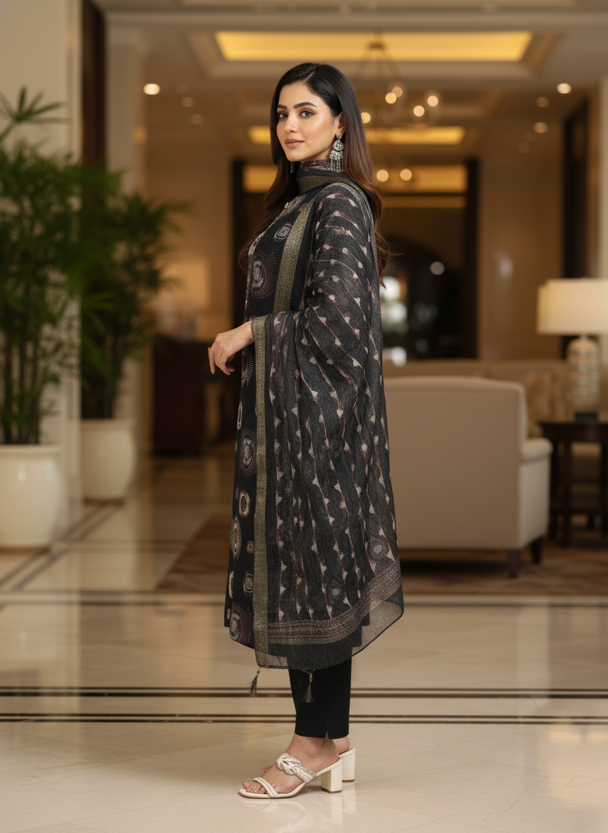 Black Printed Kurti Set For Women| AS-00199