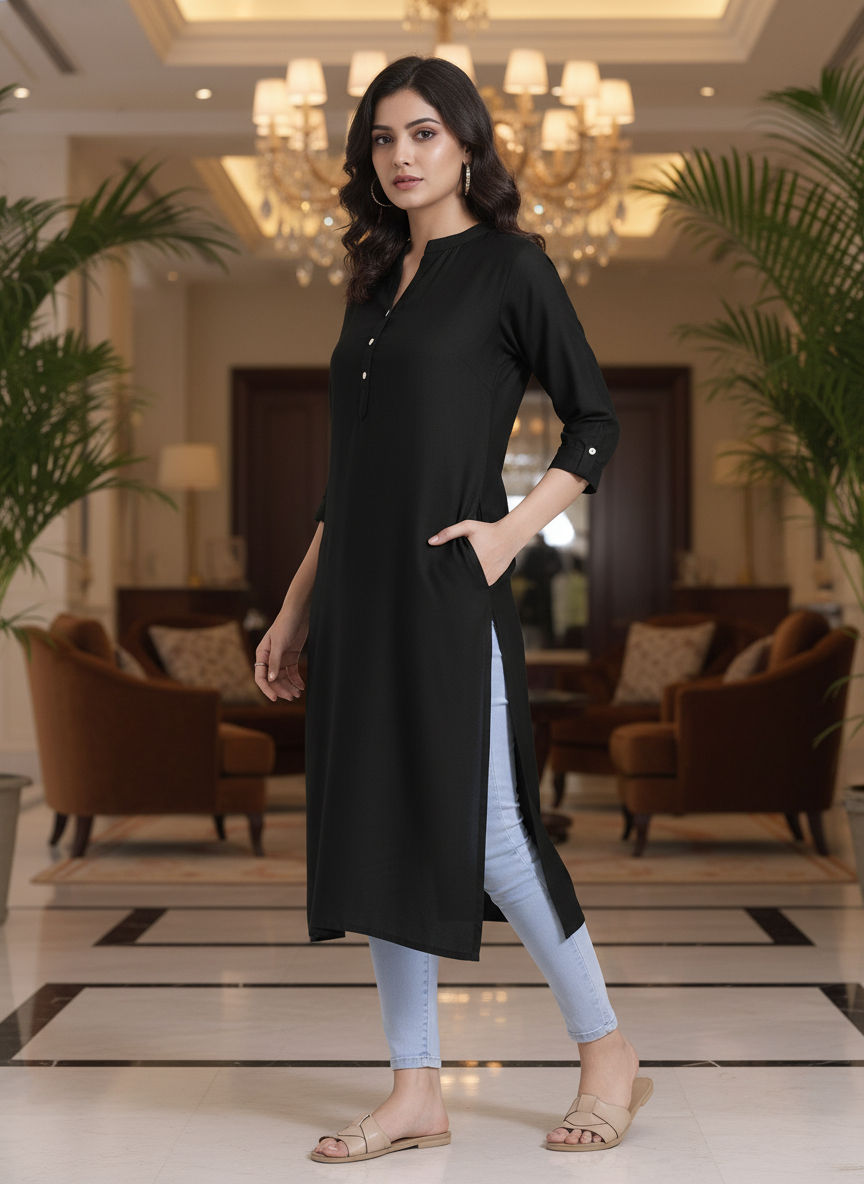 White solid  straight cut kurta | AS-00167