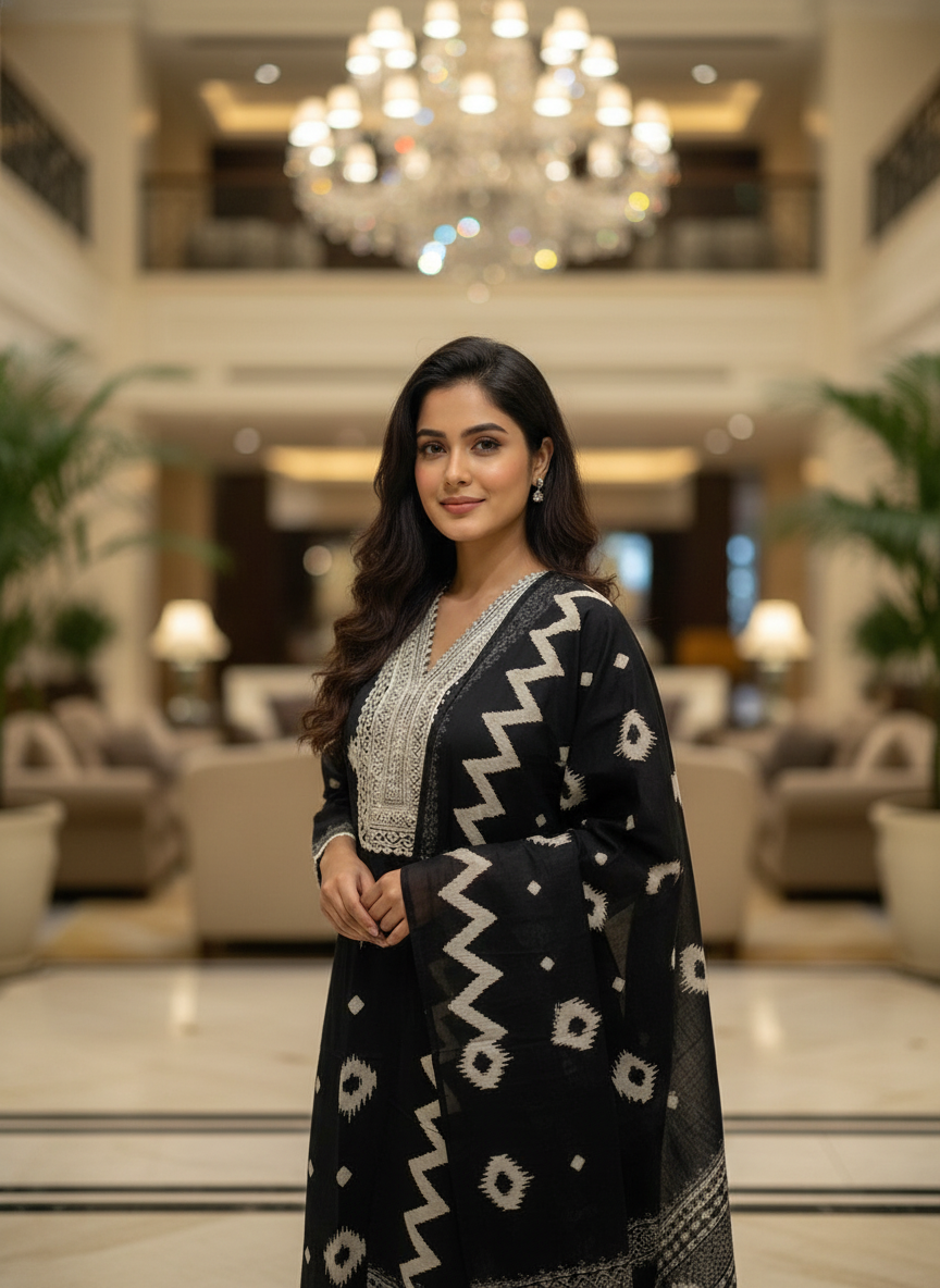 Black  printed straight cut kurta | AS-00181