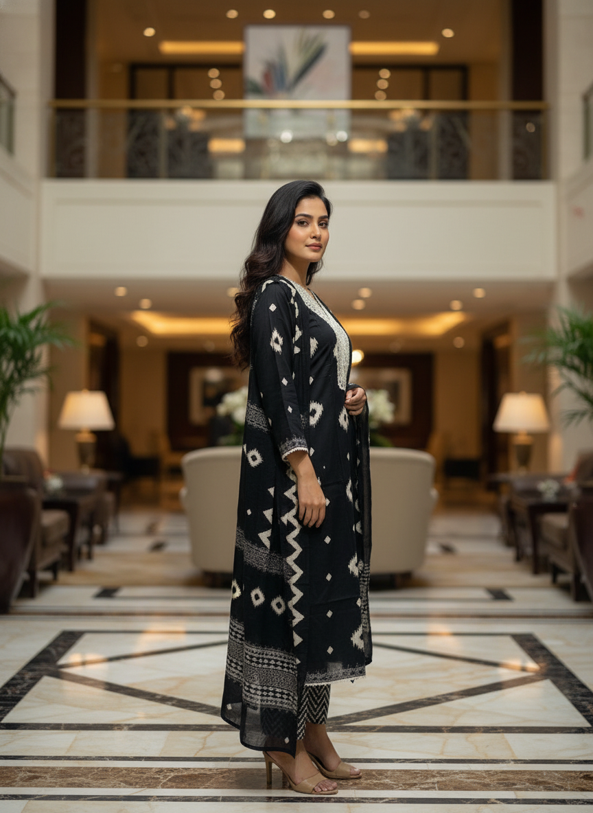 Black  printed straight cut kurta | AS-00181