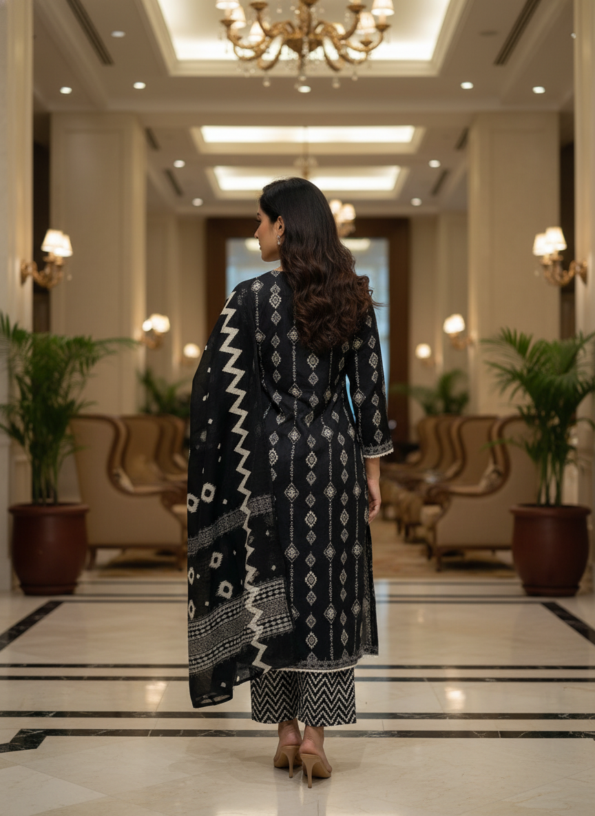 Black  printed straight cut kurta | AS-00181