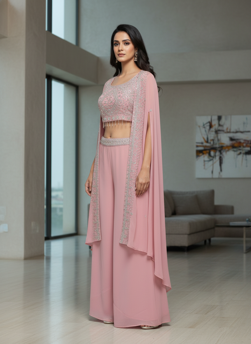 Peach  silk Palazzo Set With Dupatta| AS-00252