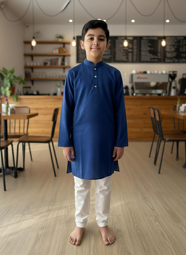 Navy print Kurta with white Pajama Set For Boys | AS-K15