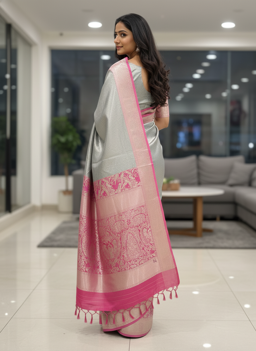 Blue Kanchipuram Silk Saree With Butta Design| AS-00147