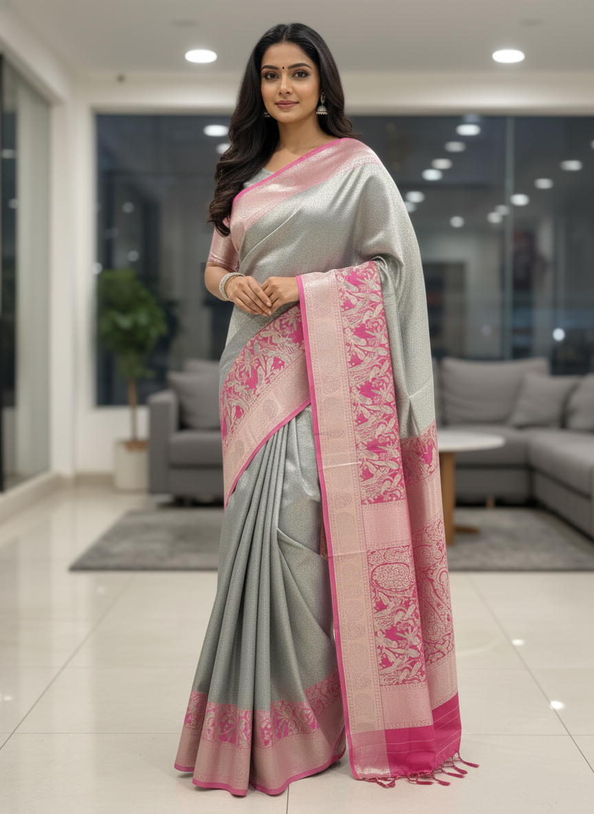 Blue Kanchipuram Silk Saree With Butta Design| AS-00147