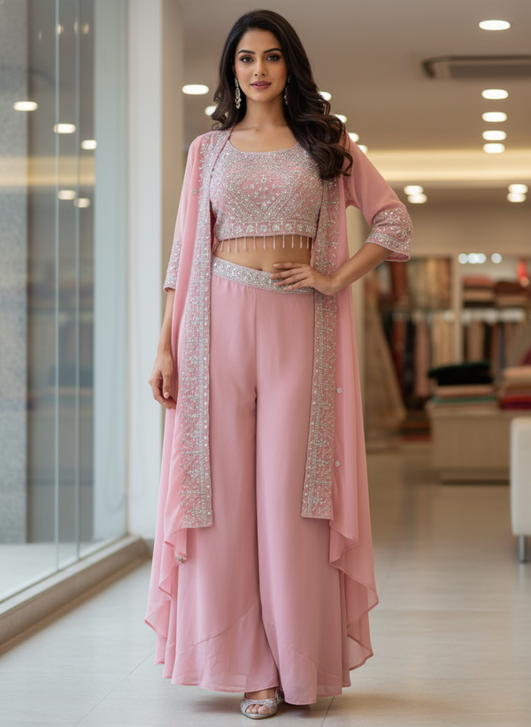 Peach  silk Palazzo Set With Dupatta| AS-00252