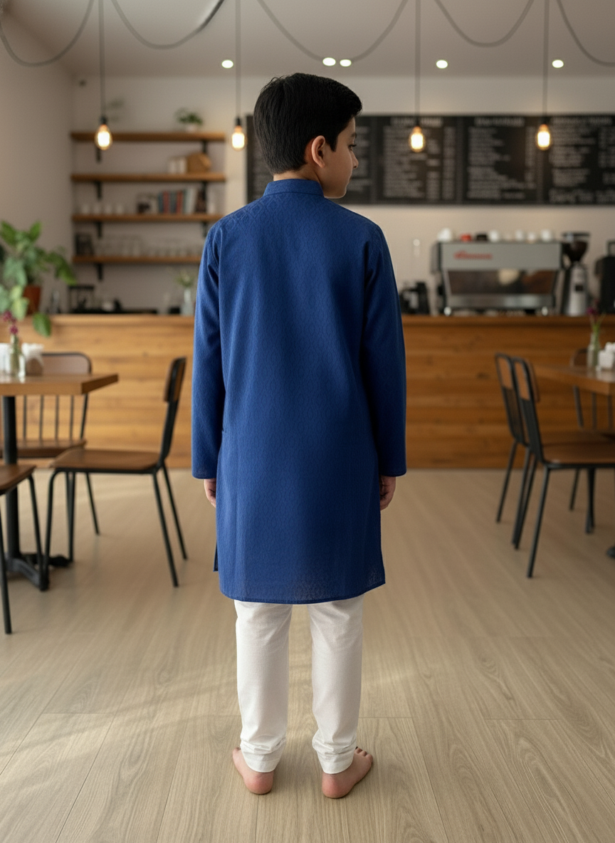 Navy print Kurta with white Pajama Set For Boys | AS-K15