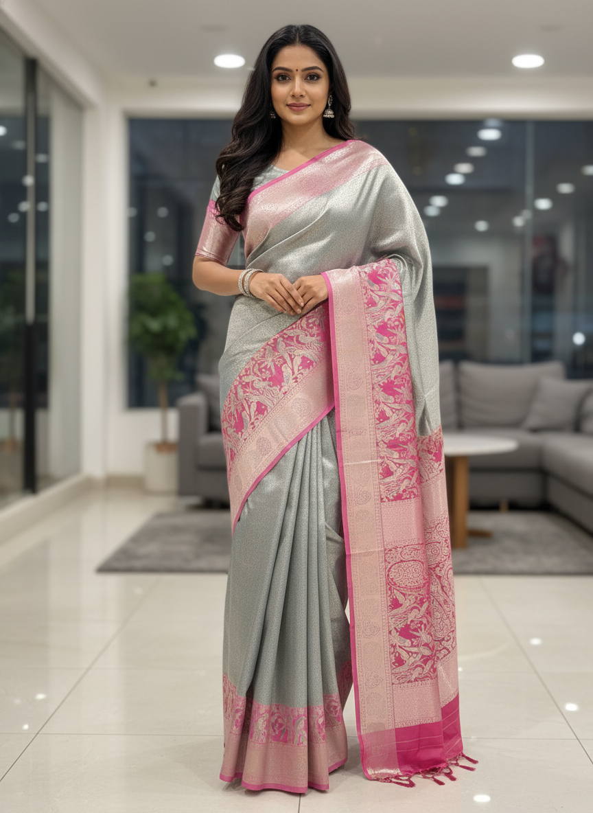 Blue Kanchipuram Silk Saree With Butta Design| AS-00147