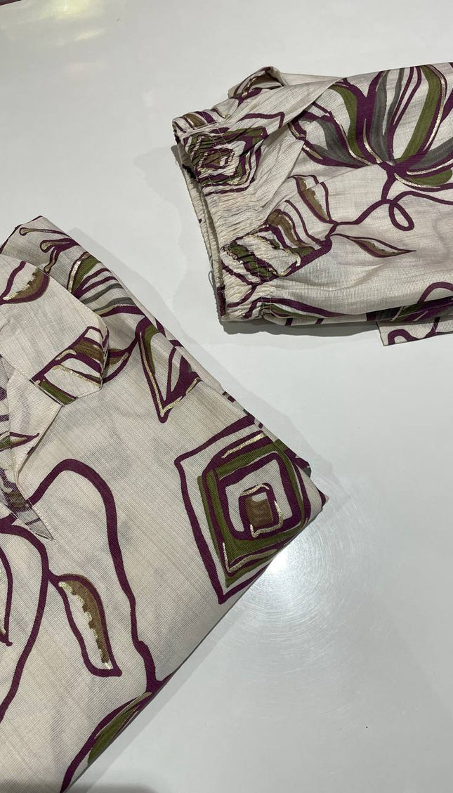 White and brown  Cotton Co-Ord Set For Women|K5_1