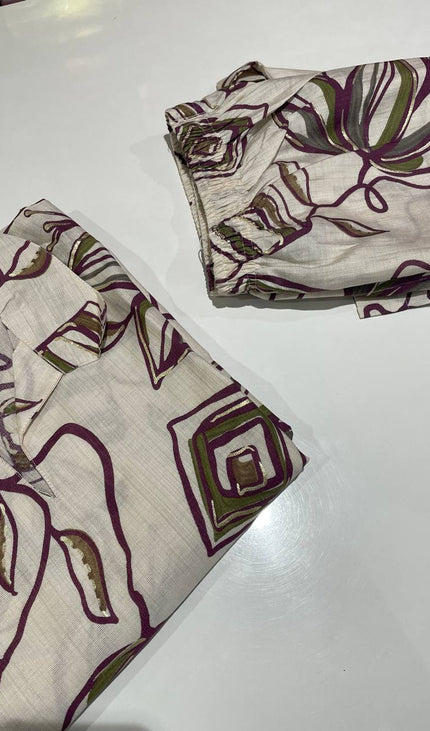 White and brown  Cotton Co-Ord Set For Women|K5_1
