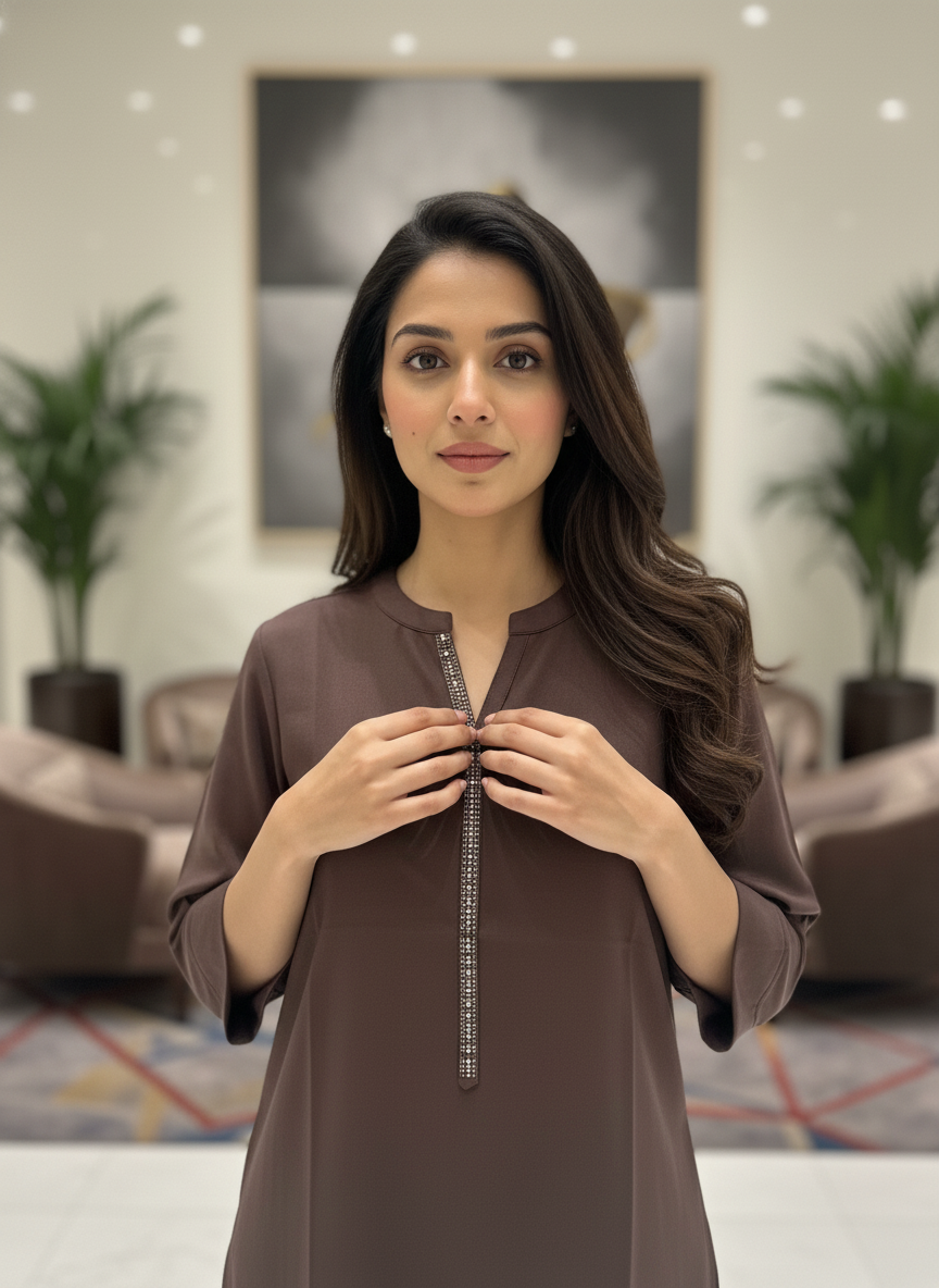 Brown New Summer Cotton Regular Fit Top|AS-00169