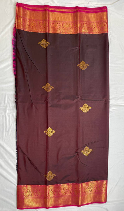 Brown Semi Kanchipuram Silk Saree with Rich Zari Border|S1
