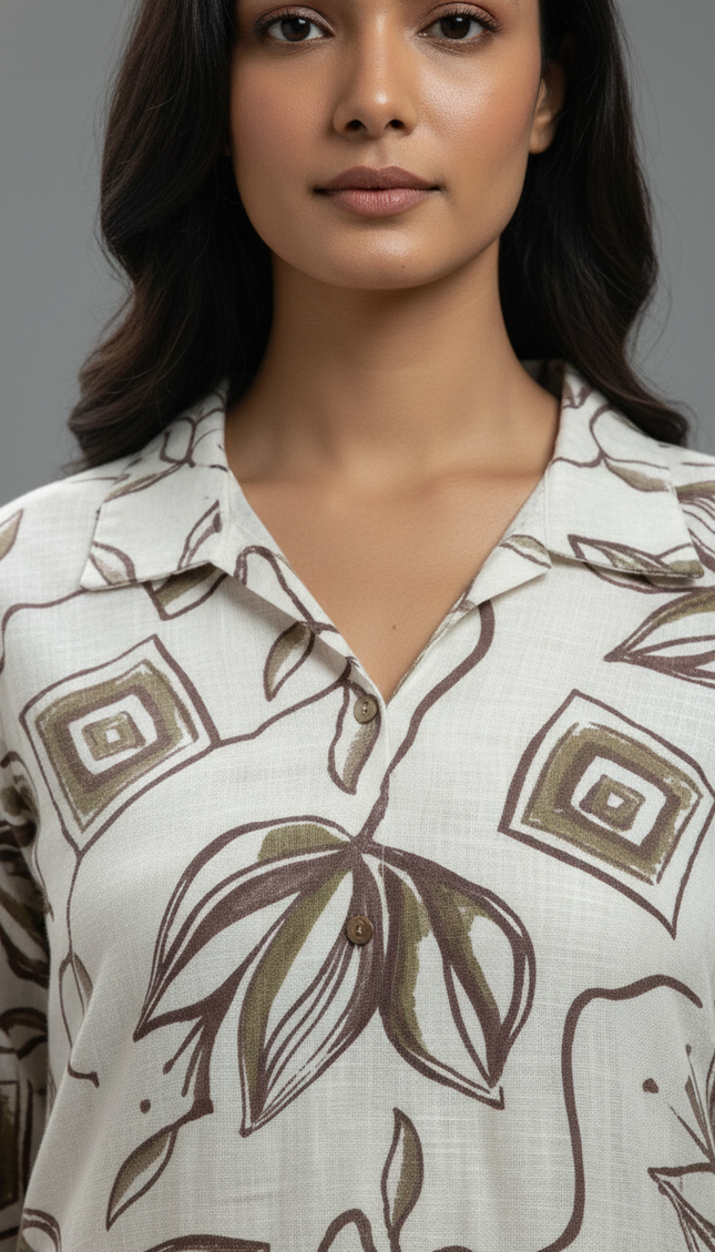 White and brown  Cotton Co-Ord Set For Women|K5_1