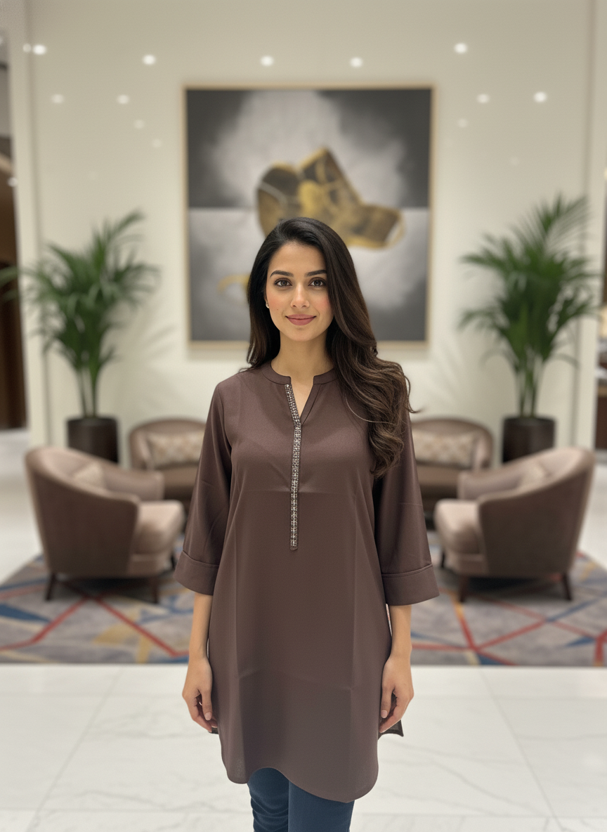 Brown New Summer Cotton Regular Fit Top|AS-00169