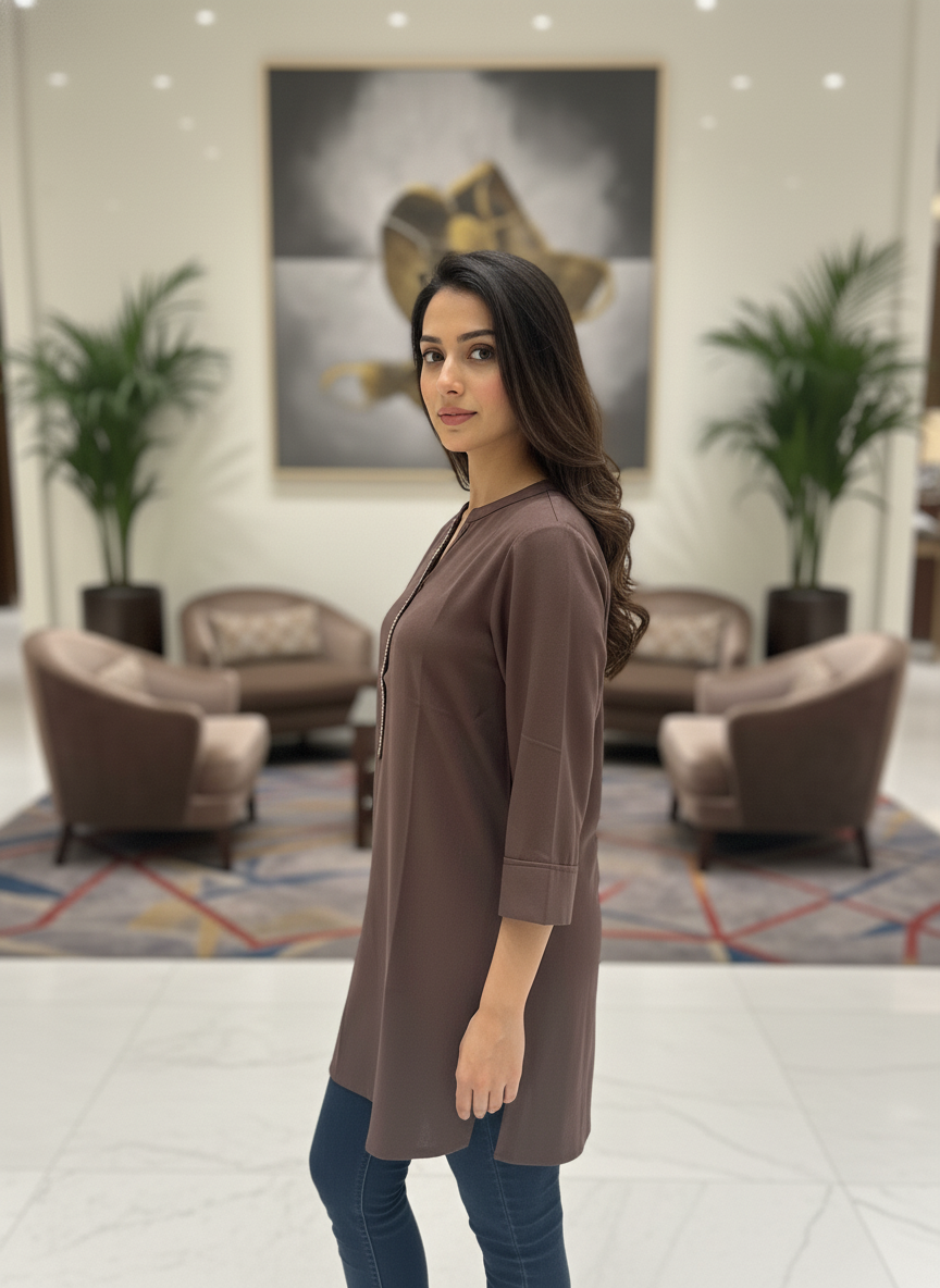 Brown New Summer Cotton Regular Fit Top|AS-00169