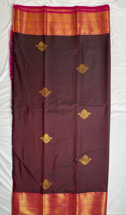 Brown Semi Kanchipuram Silk Saree with Rich Zari Border|S1