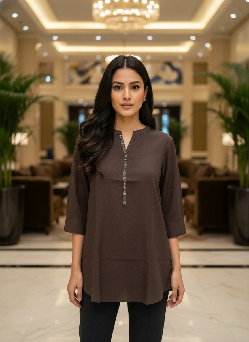 Brown New Summer Cotton Regular Fit Top|AS-00169