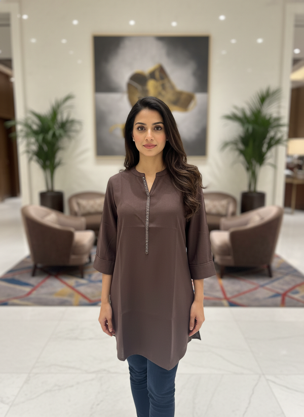 Brown New Summer Cotton Regular Fit Top|AS-00169