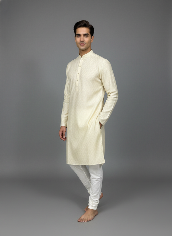 Golden Beige Floral Jaal Patterned Kurta Set| AS-M04