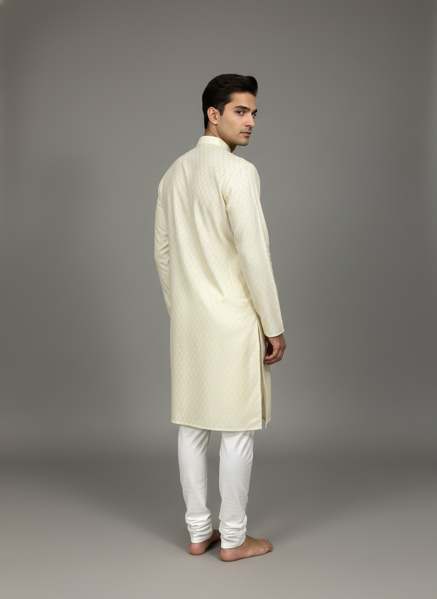 Golden Beige Floral Jaal Patterned Kurta Set| AS-M04