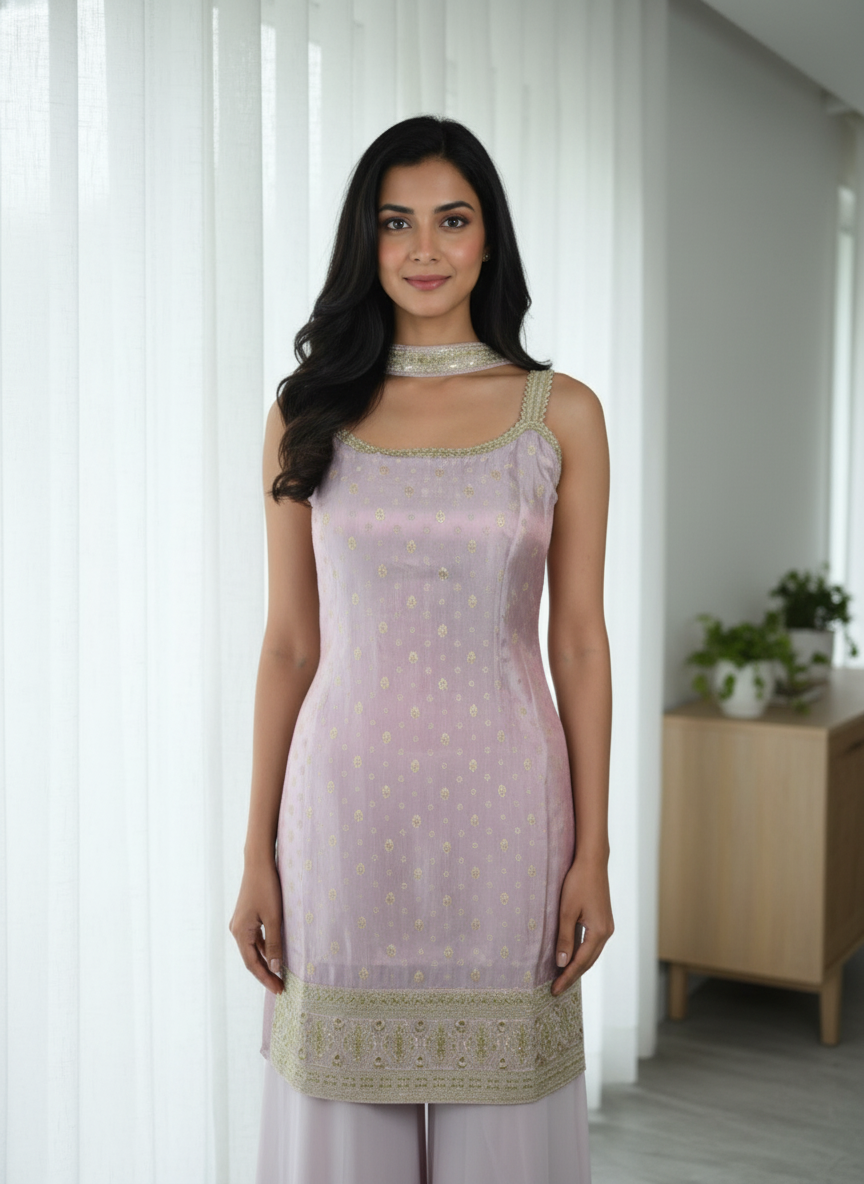 Baby pink silk Palazzo Set With Dupatta| AS-00259