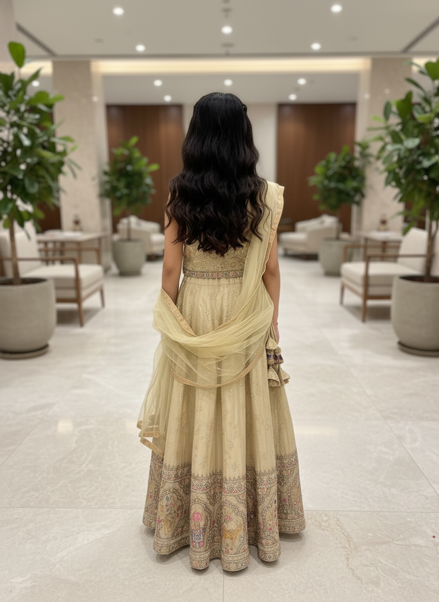 Cream Floral Embroidered Lehenga Choli Set for girls|AS-K9