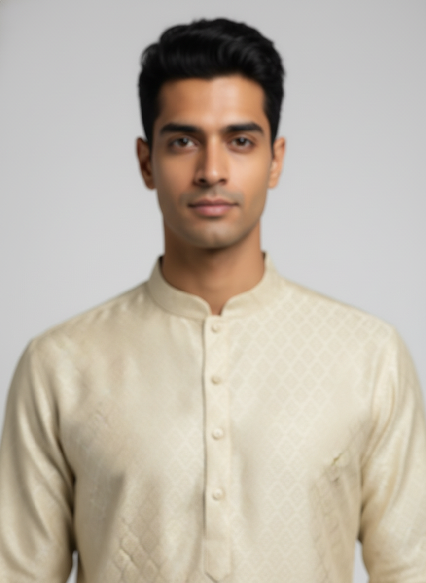 Golden Beige Floral Jaal Patterned Kurta Set| AS-M04