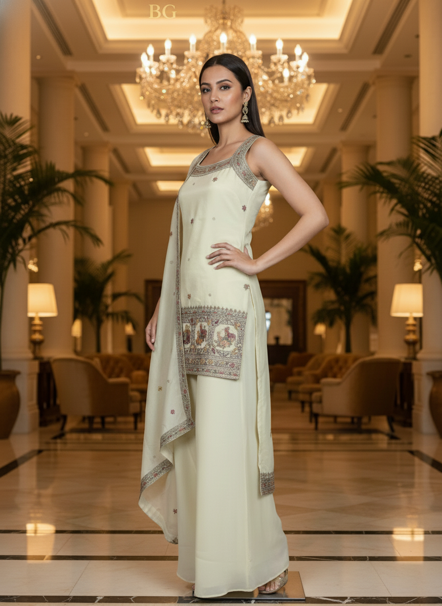 Light Blue silk Palazzo Set With Dupatta| AS-00251