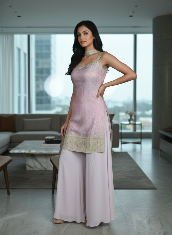 Baby pink silk Palazzo Set With Dupatta| AS-00259